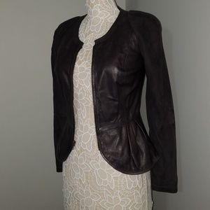 Hinge Leather Peplum Jacket in Plum Navy XS